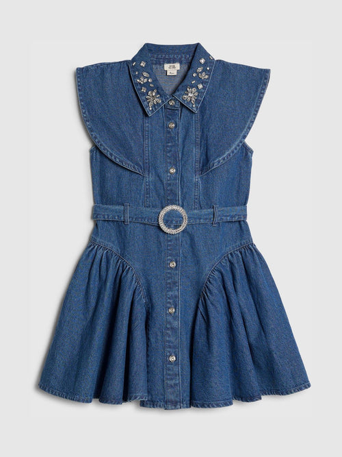 River Island Blue Denim Embellished Prom Dress image 1
