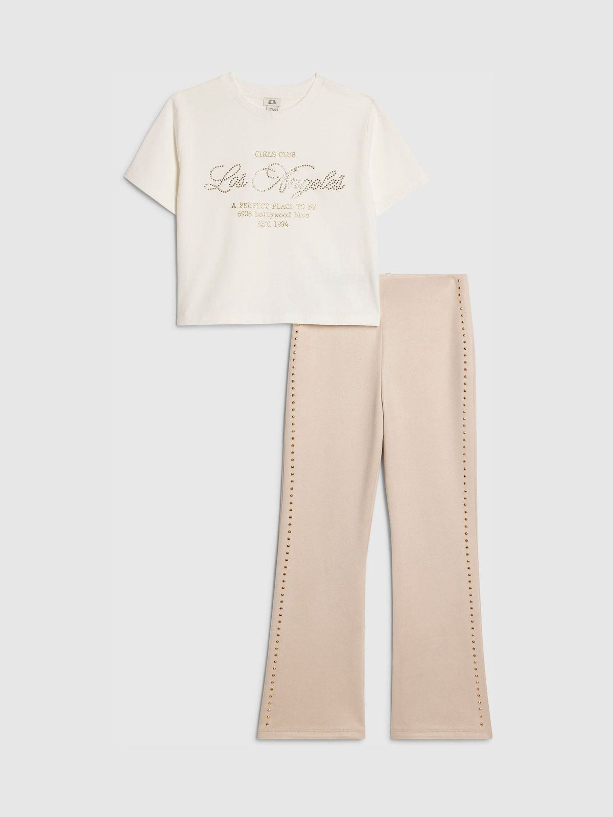 Dsiney Kidz - River Island White Los Angeles T-Shirt & Suedette Kickflare Set image 1