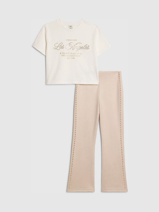 Dsiney Kidz - River Island White Los Angeles T-Shirt & Suedette Kickflare Set image 1