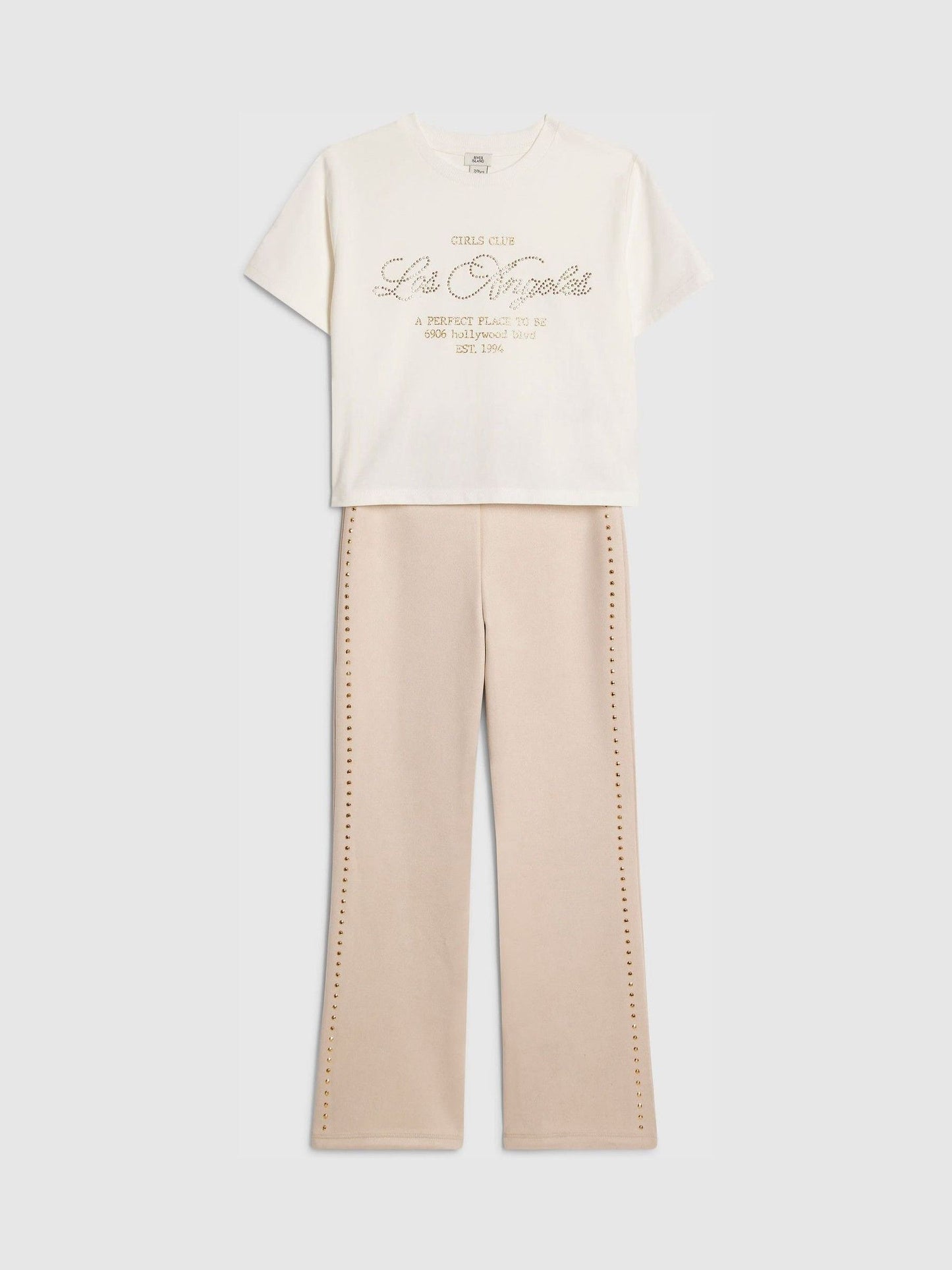 Dsiney Kidz - River Island White Los Angeles T-Shirt & Suedette Kickflare Set image 3