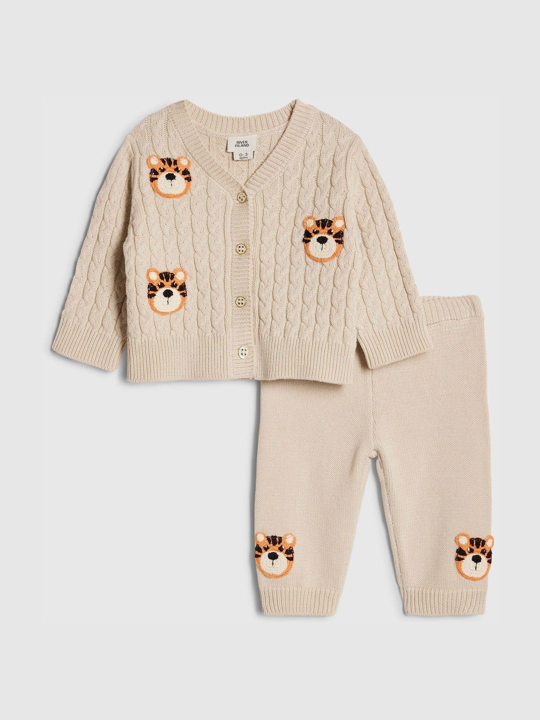 River Island Brown Tiger Cable Cardigan Set image 1