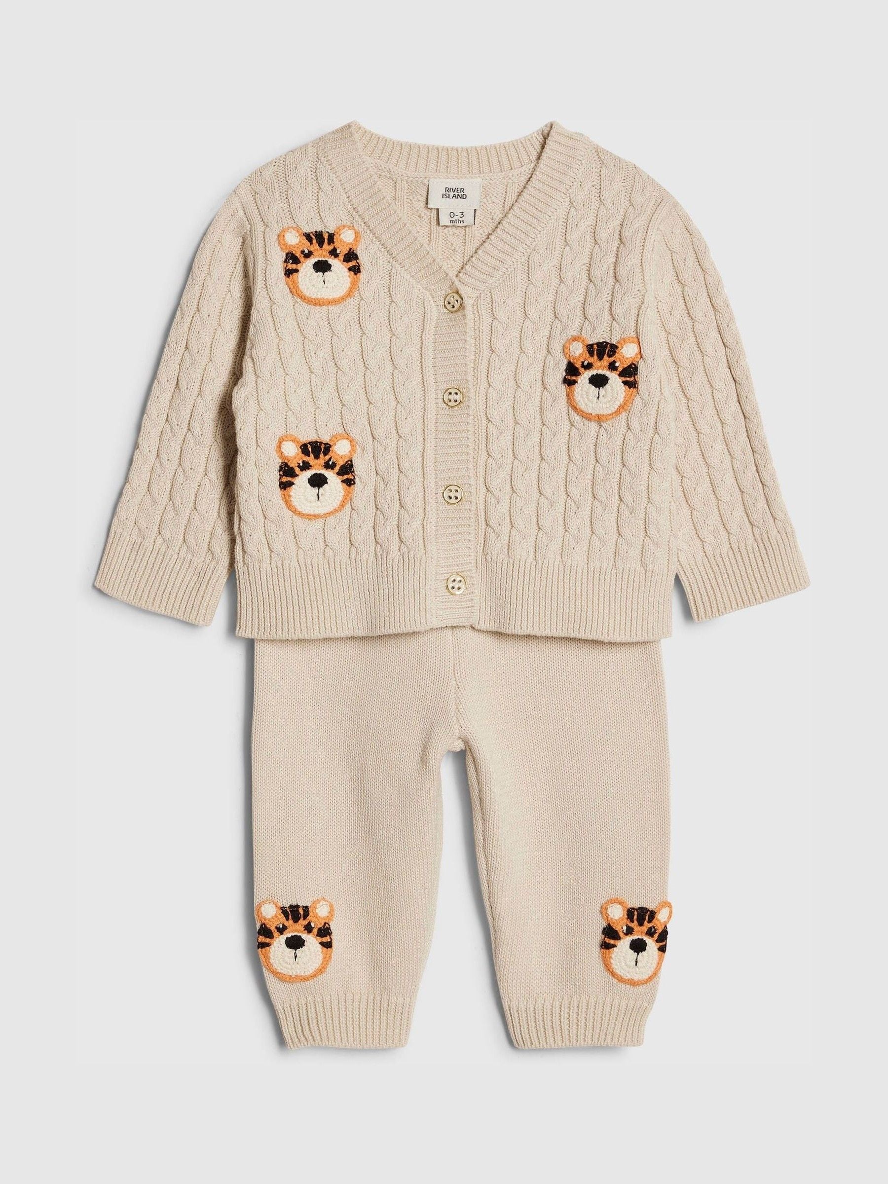 River Island Brown Tiger Cable Cardigan Set image 3