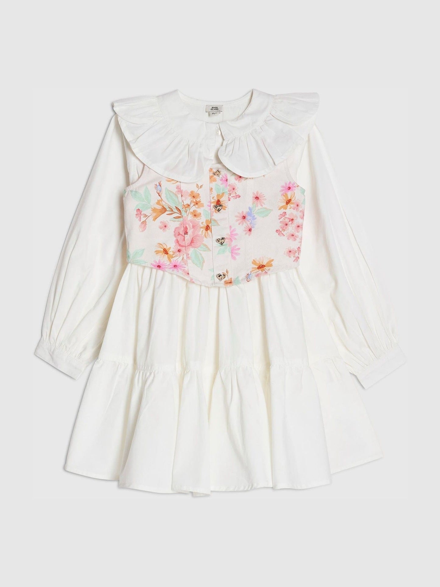 River Island White Frill Collar Floral Waistcoat Dress image 1