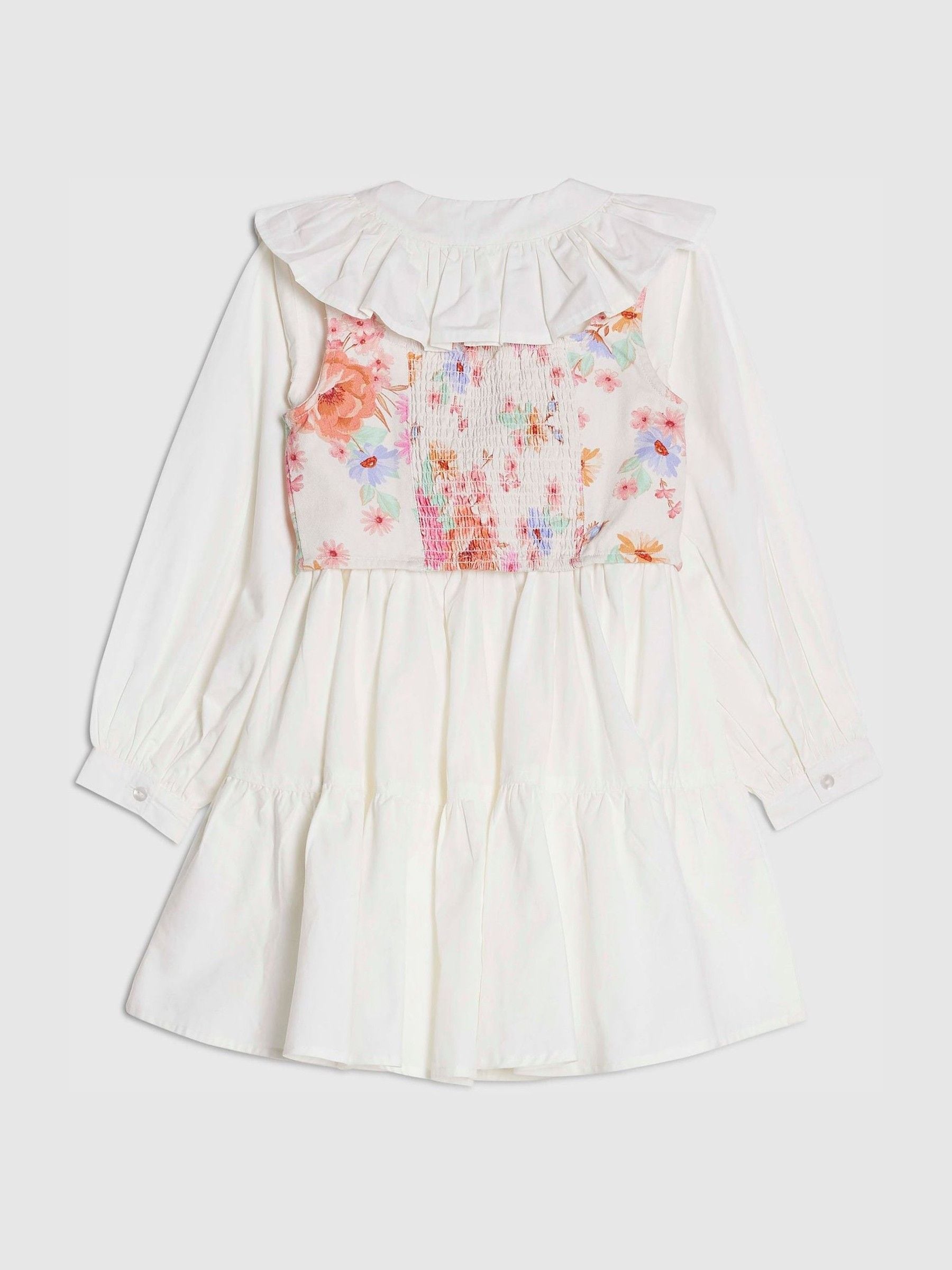 River Island White Frill Collar Floral Waistcoat Dress image 2