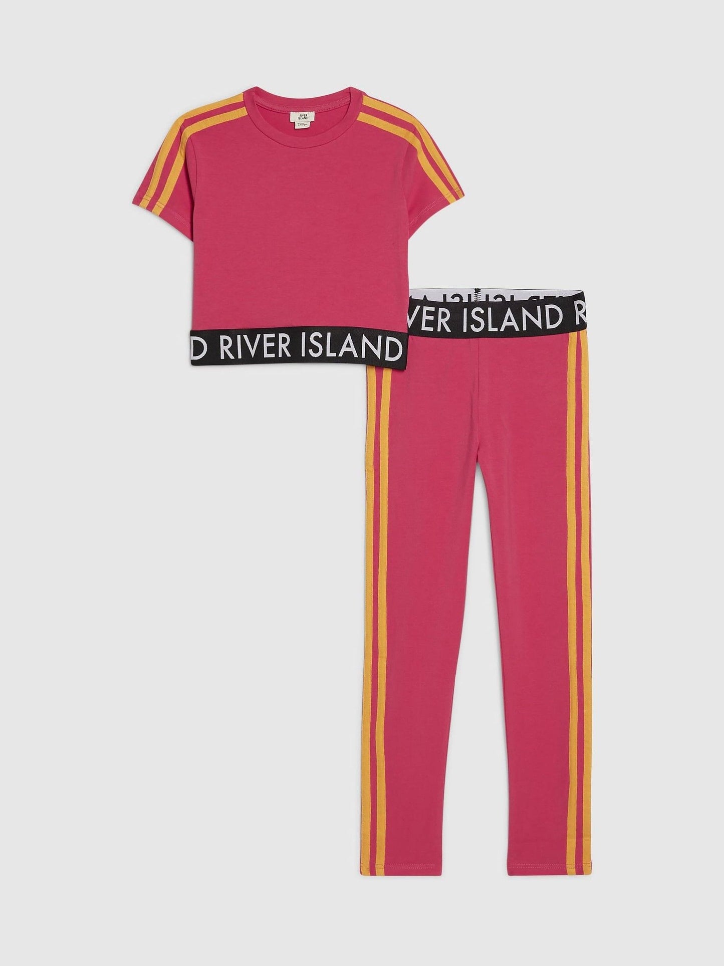 Dsiney Kidz - River Island Pink Logo Stripe Top & Leggings Set image 1