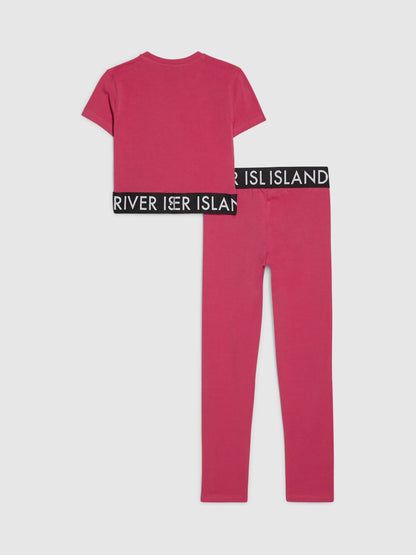 Dsiney Kidz - River Island Pink Logo Stripe Top & Leggings Set image 2