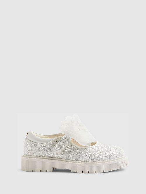 River Island White Glitter Bow Mary Jane Shoes image 1