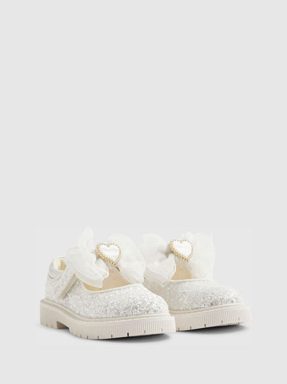 River Island White Glitter Bow Mary Jane Shoes image 2