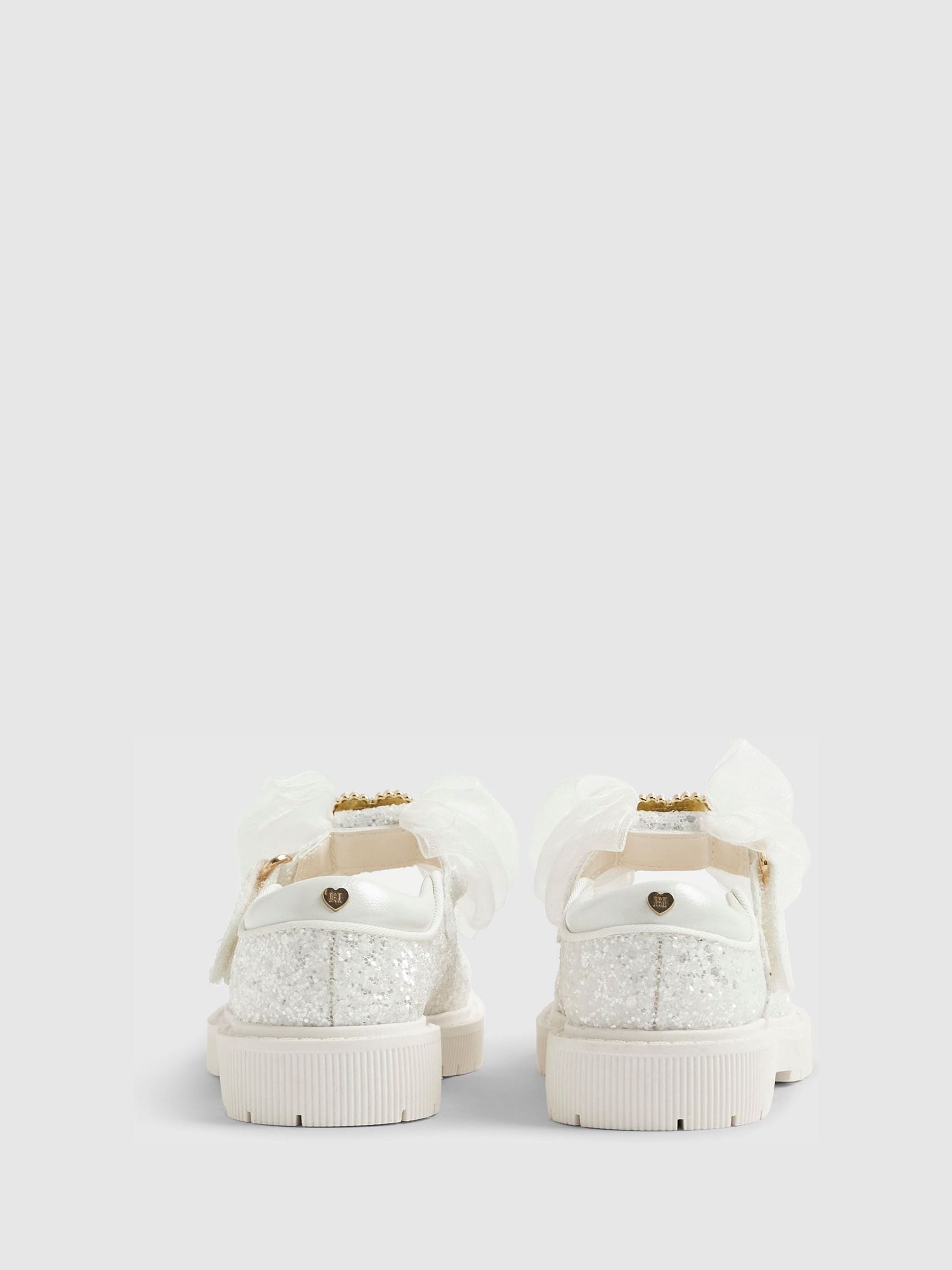 River Island White Glitter Bow Mary Jane Shoes image 3