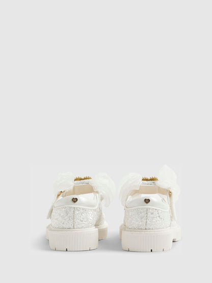 River Island White Glitter Bow Mary Jane Shoes image 3