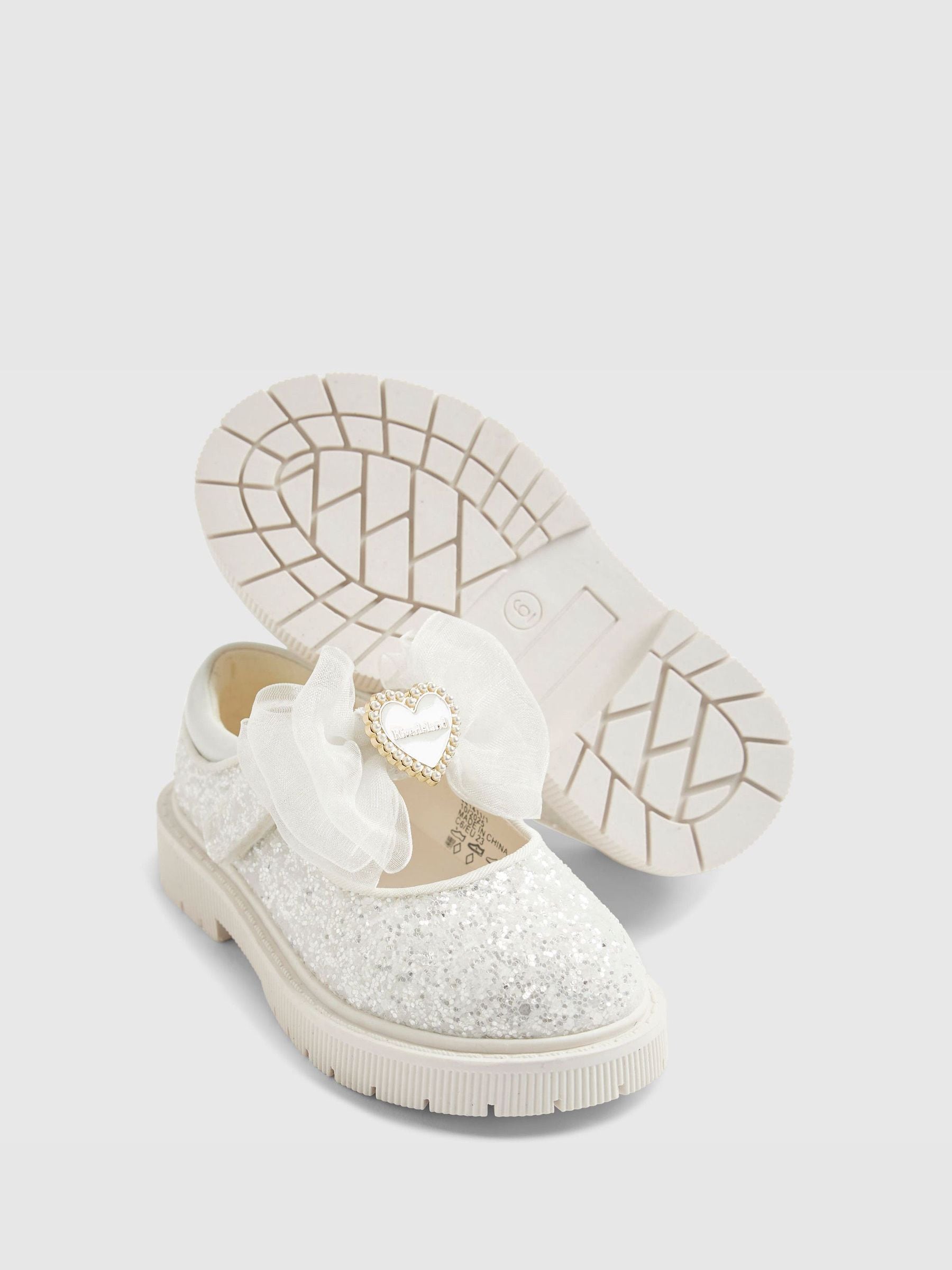 River Island White Glitter Bow Mary Jane Shoes image 4