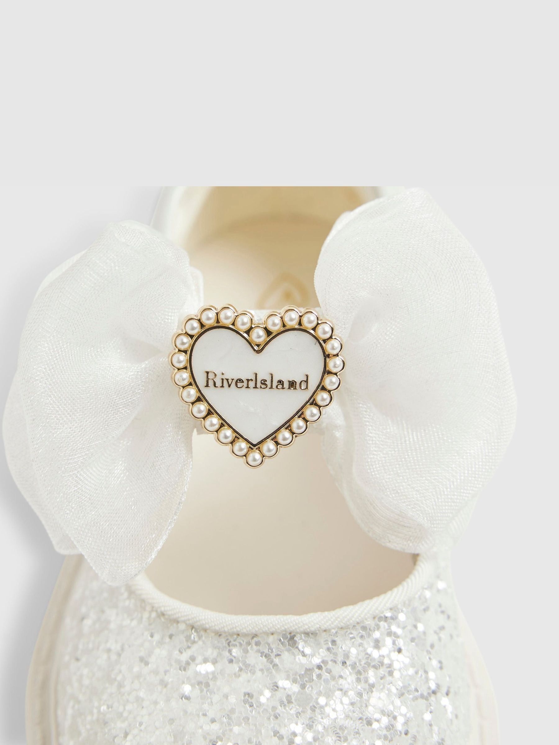 River Island White Glitter Bow Mary Jane Shoes image 5