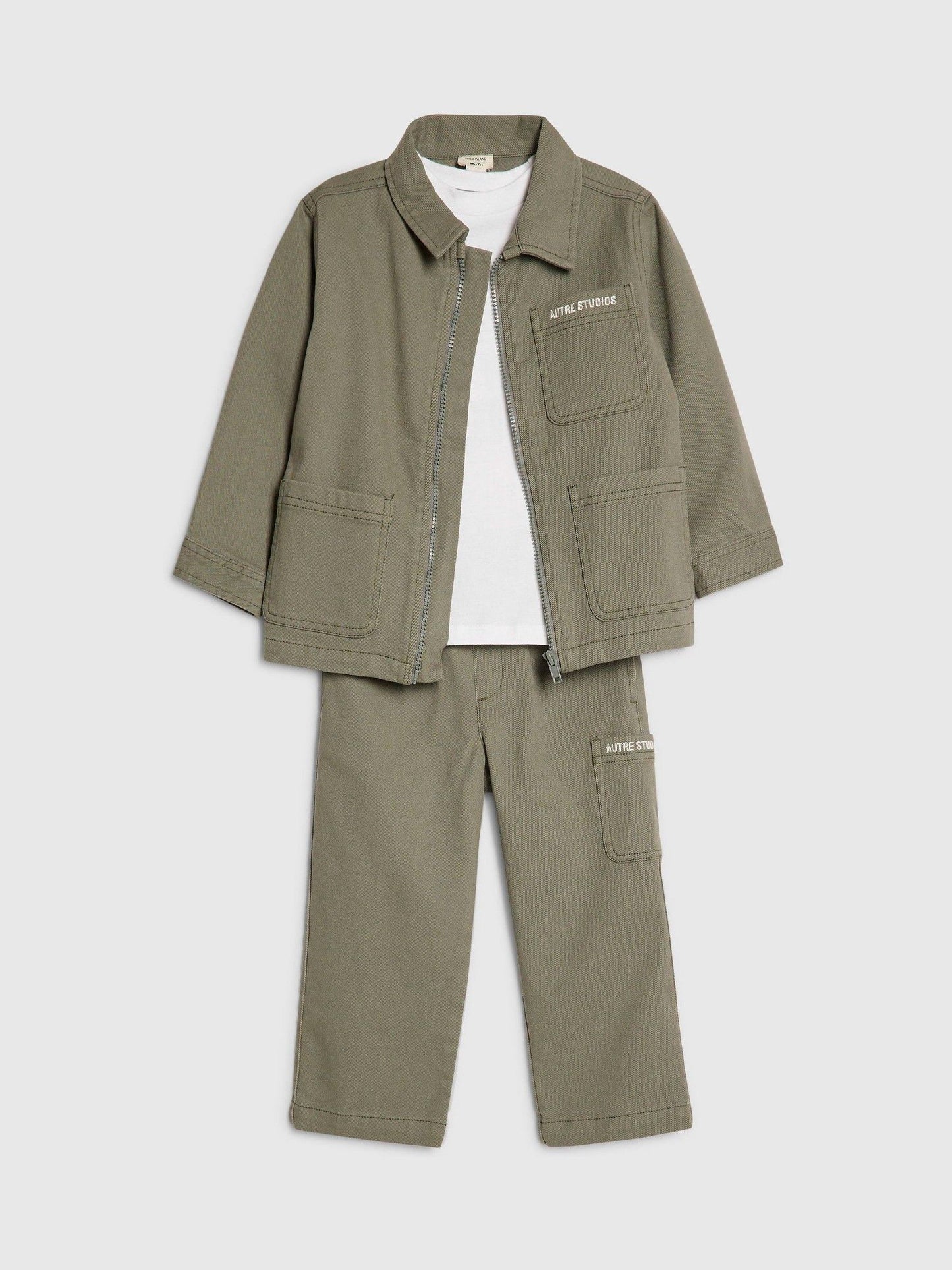 River Island Green Twill Shacket & Trousers Set 3 Piece image 3