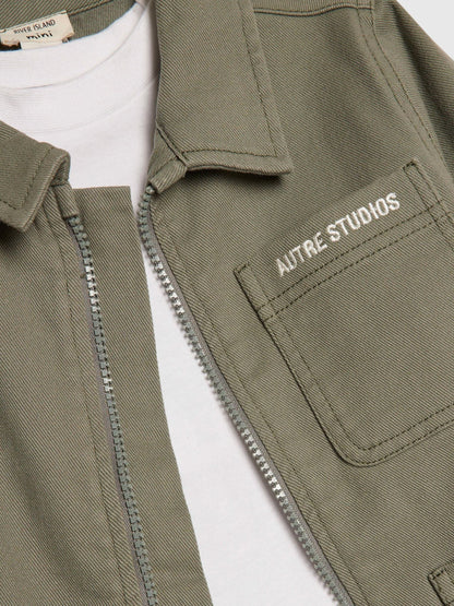 River Island Green Twill Shacket & Trousers Set 3 Piece image 4