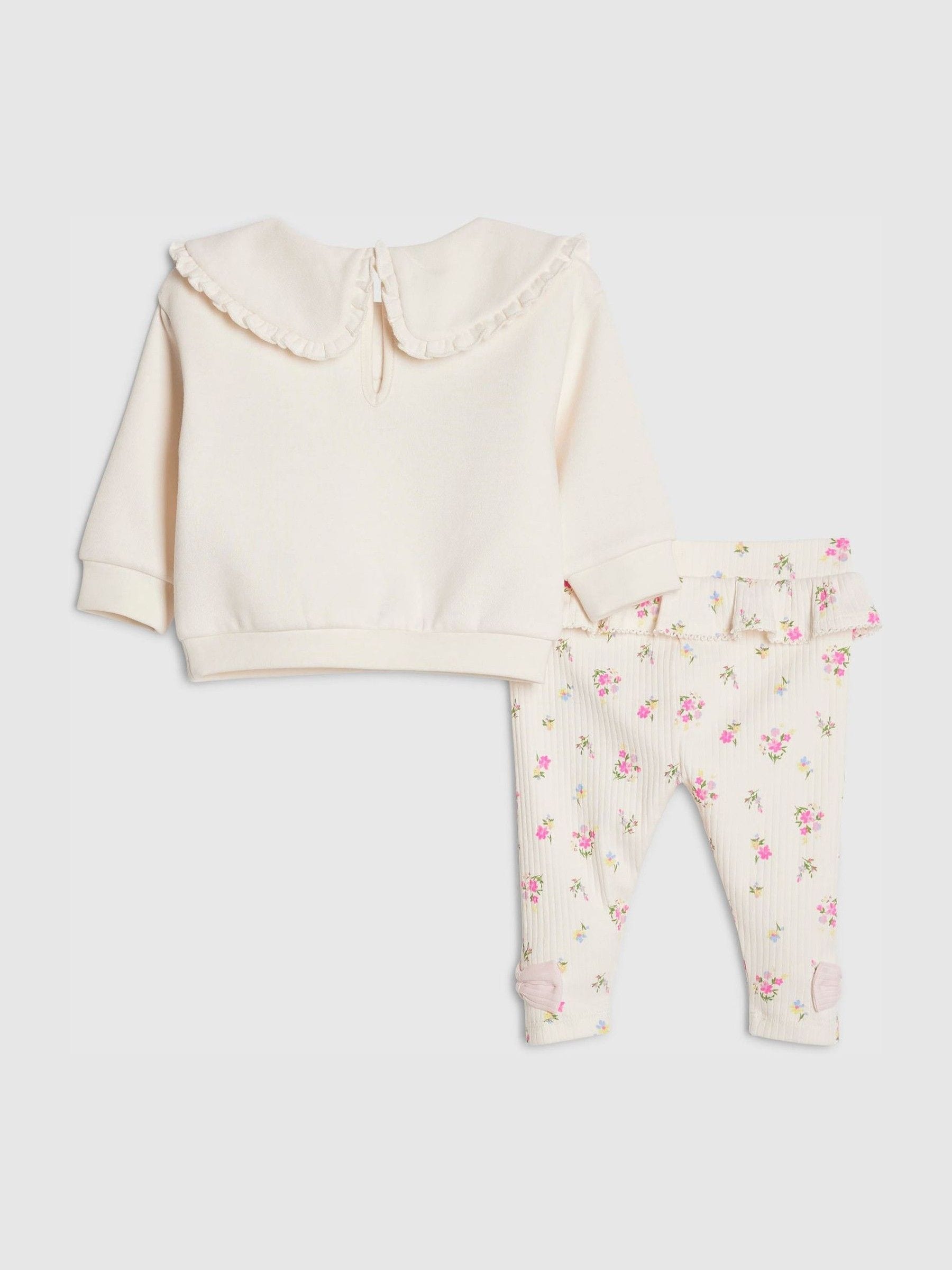 River Island Cream Collared Bear Sweatshirt & Ditsy Leggings Set image 2
