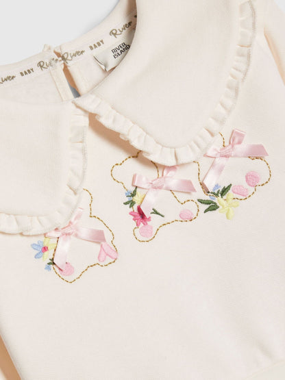River Island Cream Collared Bear Sweatshirt & Ditsy Leggings Set image 5