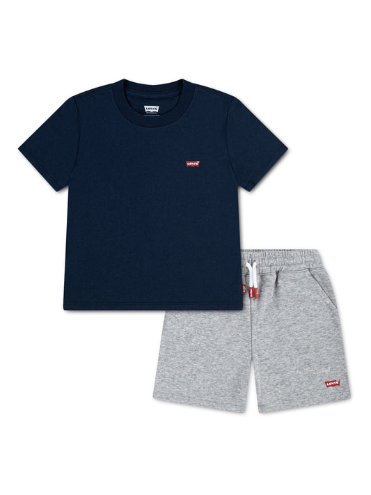 Levi's® Blue Batwing Short Sleeve T-Shirt and Knit Shorts 2 Piece Set image 1