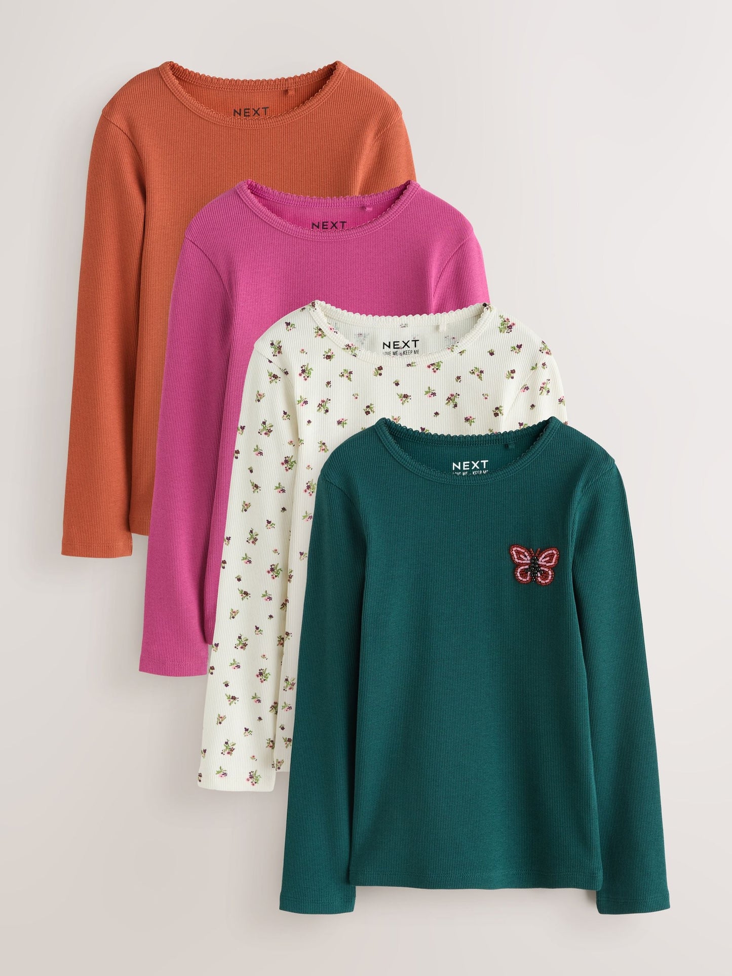 Dsiney Kidz - Green Butterfly Beaded Long Sleeve Tops 4 Pack (3-16yrs) image 1