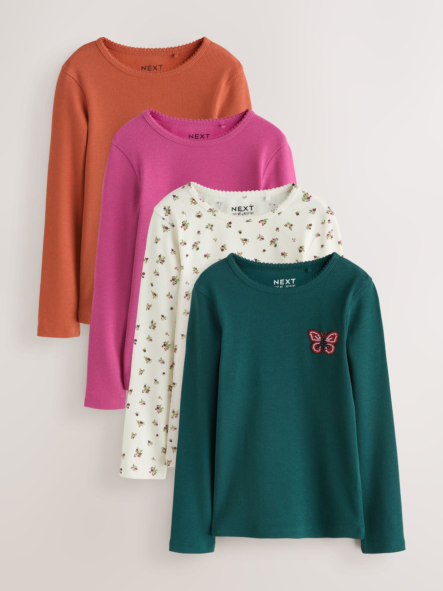 Dsiney Kidz - Green Butterfly Beaded Long Sleeve Tops 4 Pack (3-16yrs) image 1