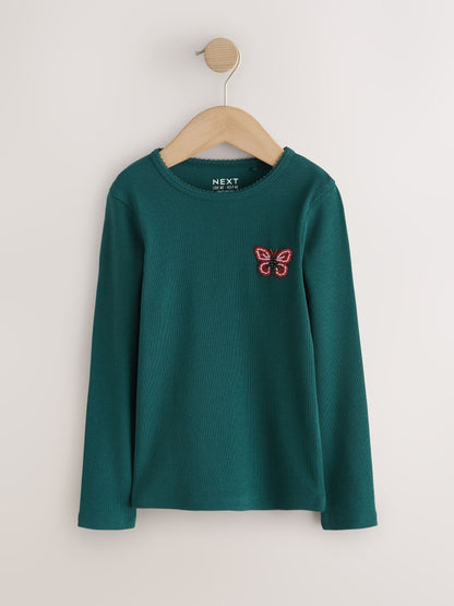 Dsiney Kidz - Green Butterfly Beaded Long Sleeve Tops 4 Pack (3-16yrs) image 3