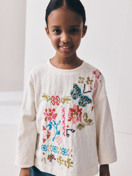 Dsiney Kidz - Ecru Embroidery Long Sleeve Top (3-16yrs) image 1