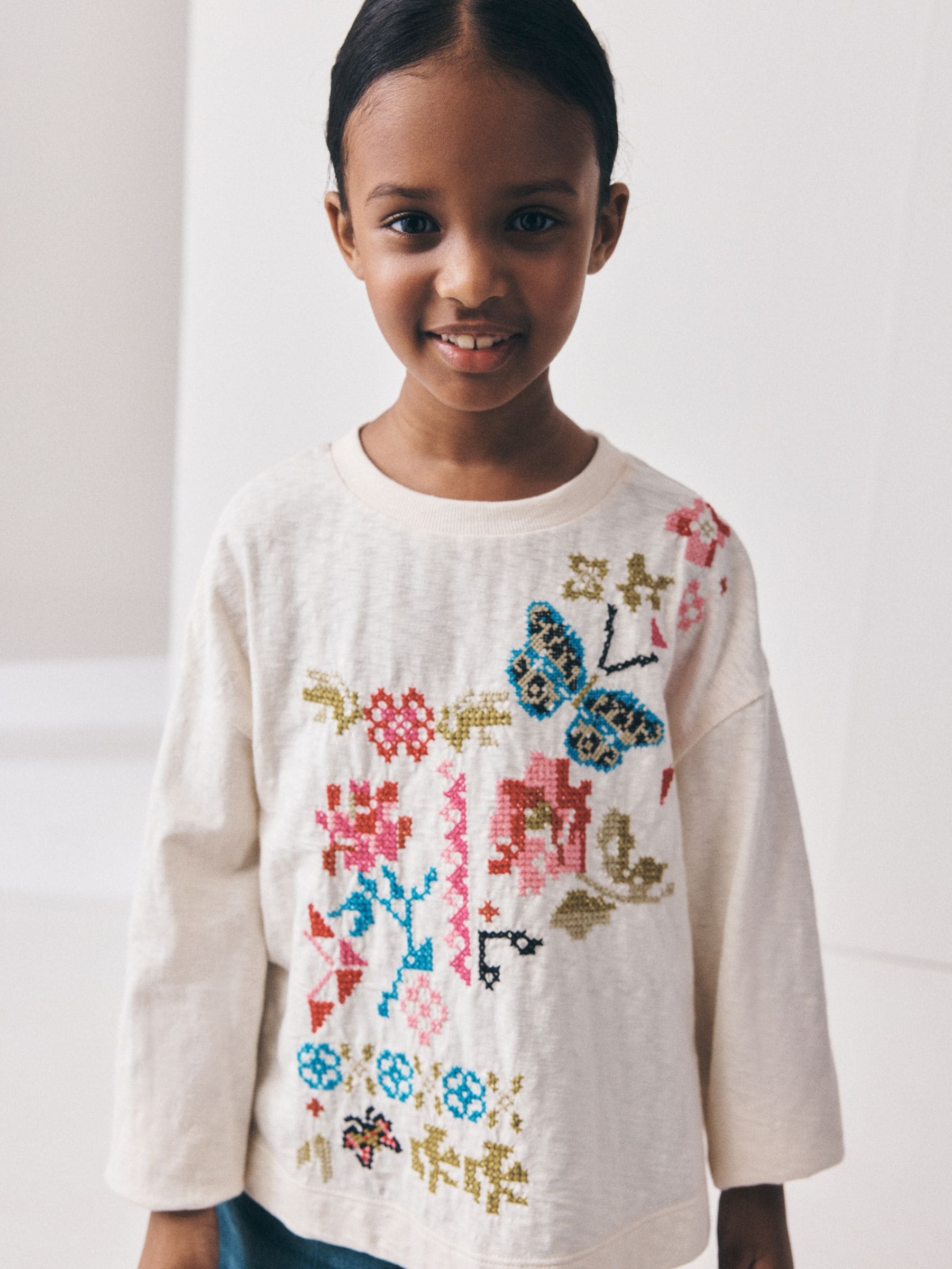 Dsiney Kidz - Ecru Embroidery Long Sleeve Top (3-16yrs) image 1