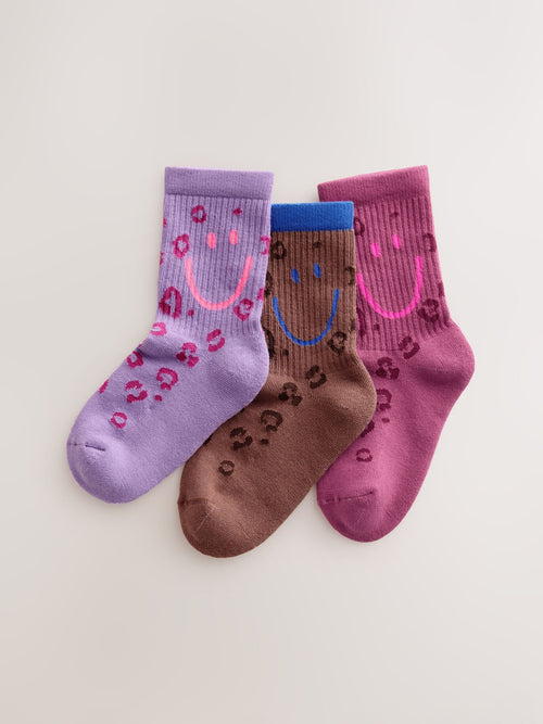 Purple and Red Cotton Rich Cushioned Sole Ankle Socks 3 Pack image 1
