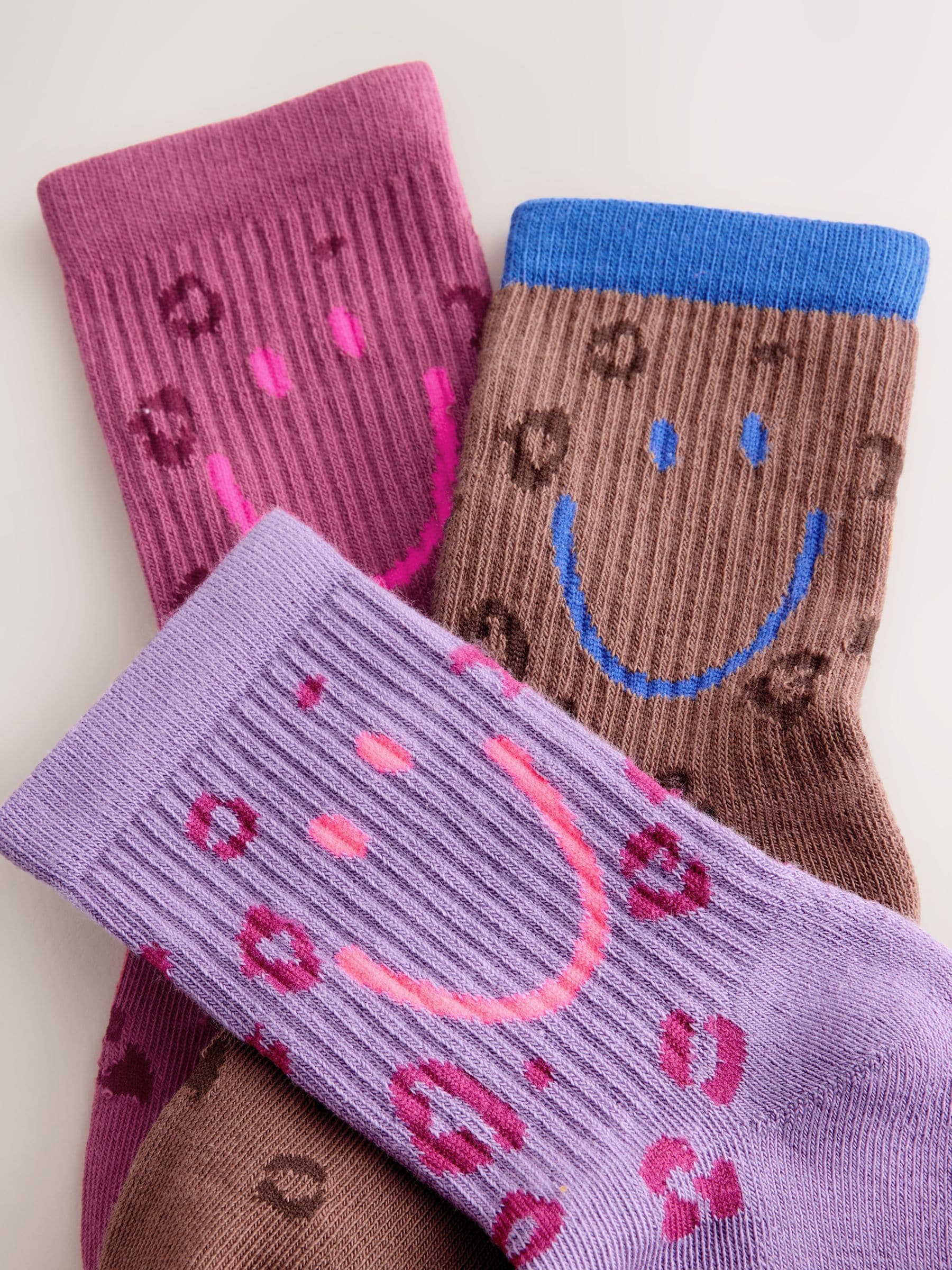 Purple and Red Cotton Rich Cushioned Sole Ankle Socks 3 Pack image 2