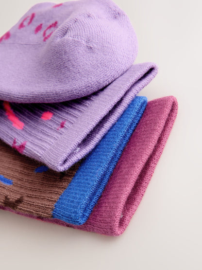 Purple and Red Cotton Rich Cushioned Sole Ankle Socks 3 Pack image 3