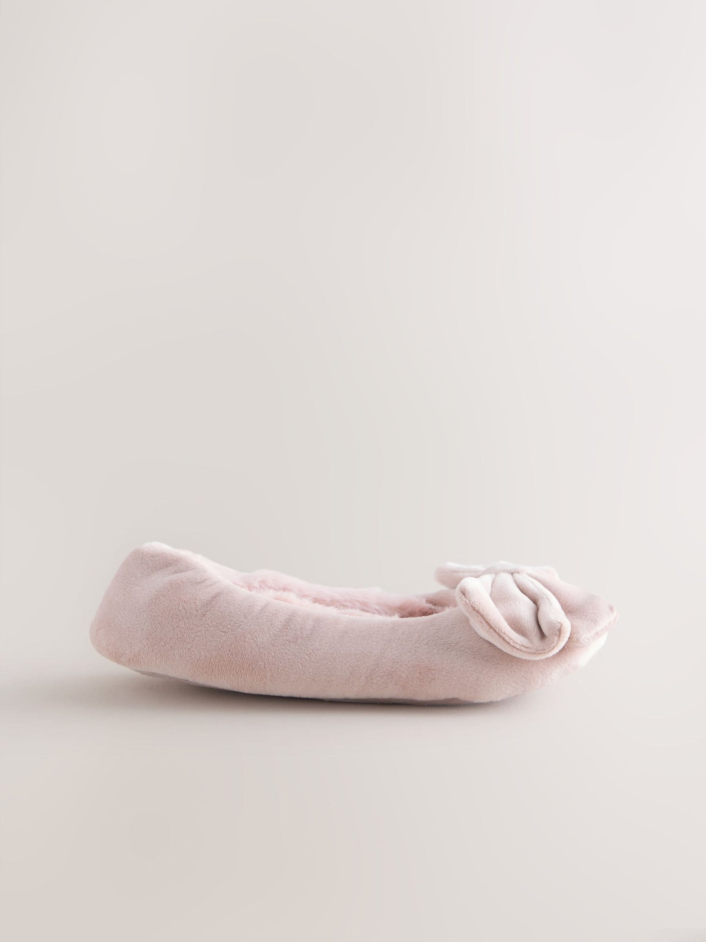 Pink Standard Fit (F) Velour Ballet Bow Slippers image 2