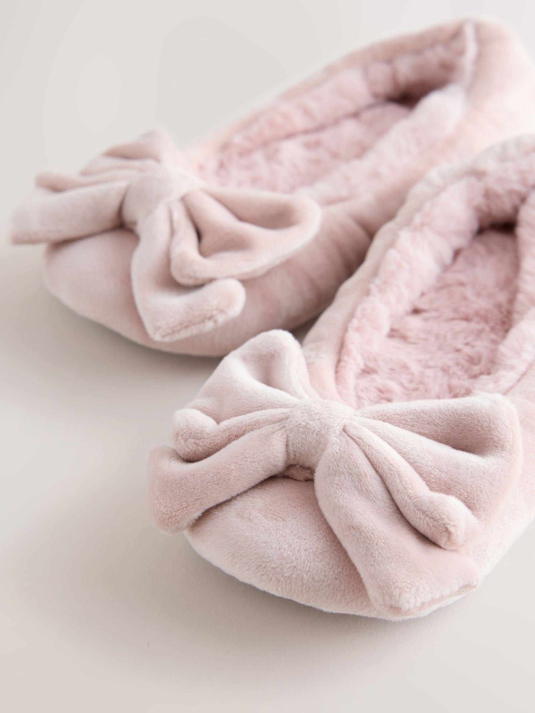 Pink Standard Fit (F) Velour Ballet Bow Slippers image 3