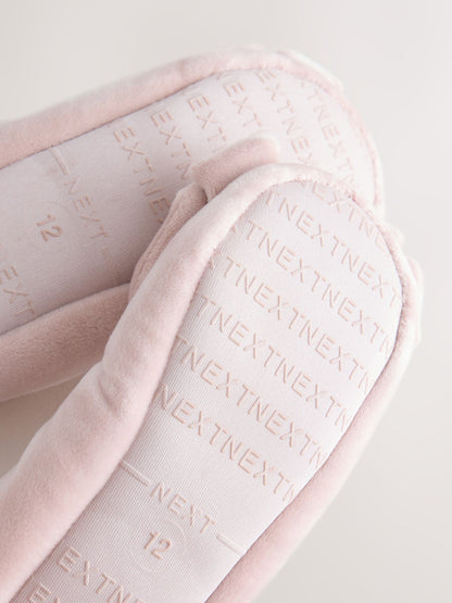 Pink Standard Fit (F) Velour Ballet Bow Slippers image 4