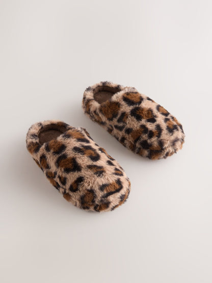 Leopard Print Faux Fur Mule Slippers image 1