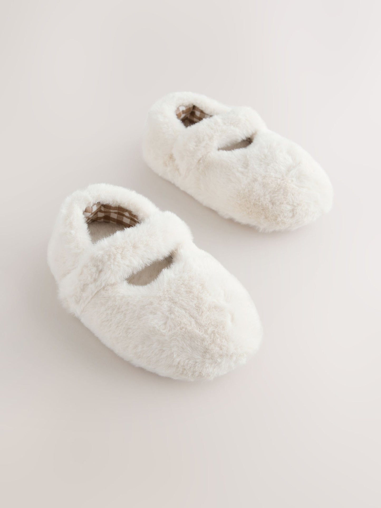 Neutral Faux Fur Mary Jane Slippers image 1