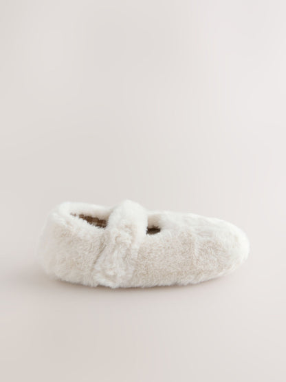 Neutral Faux Fur Mary Jane Slippers image 2