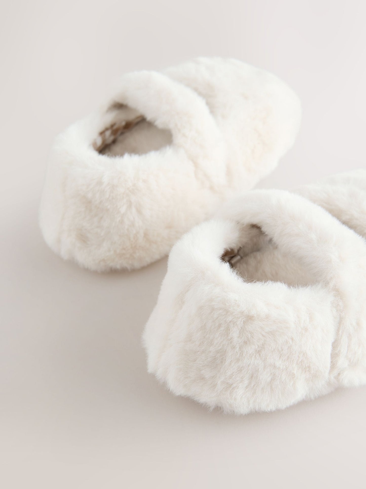Neutral Faux Fur Mary Jane Slippers image 3