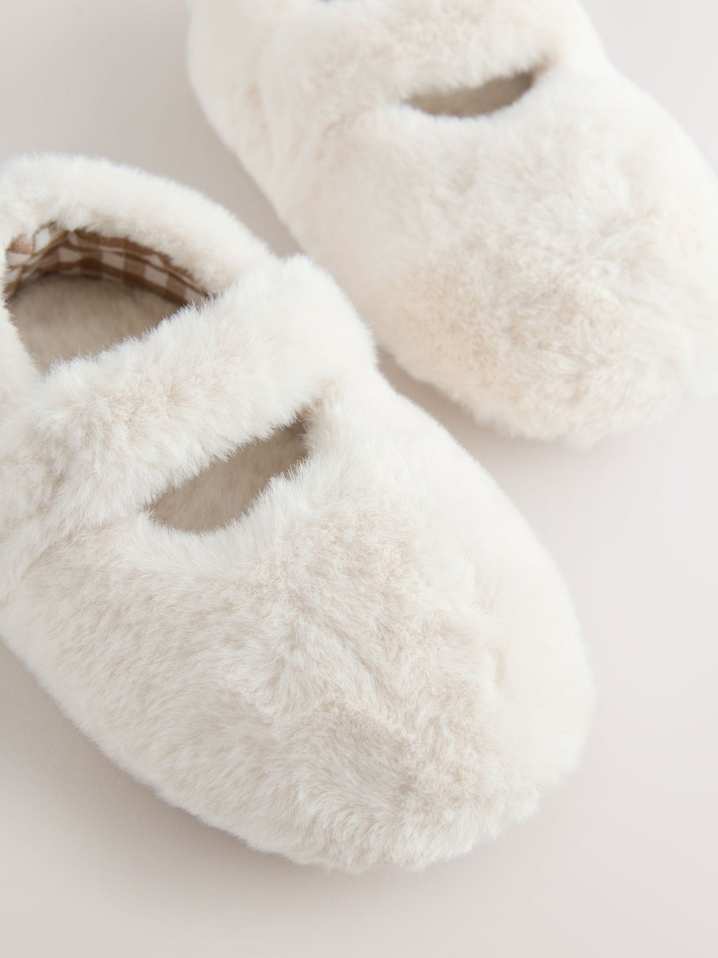 Neutral Faux Fur Mary Jane Slippers image 4