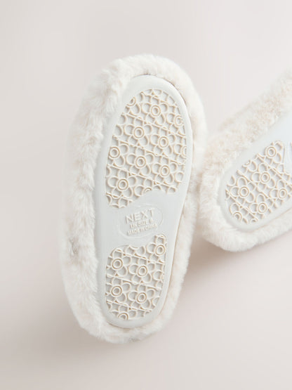 Neutral Faux Fur Mary Jane Slippers image 5
