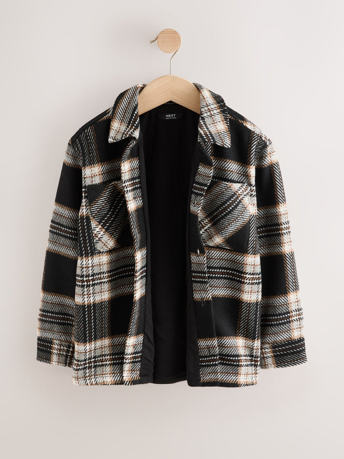Black/White Check Jersey Lined Overshirt (3-16yrs) - image 3
