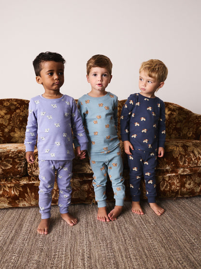 Blue/Green/Navy Animal Mini Print Snuggle Pyjamas 3 Pack (9mths-10yrs) - image 1