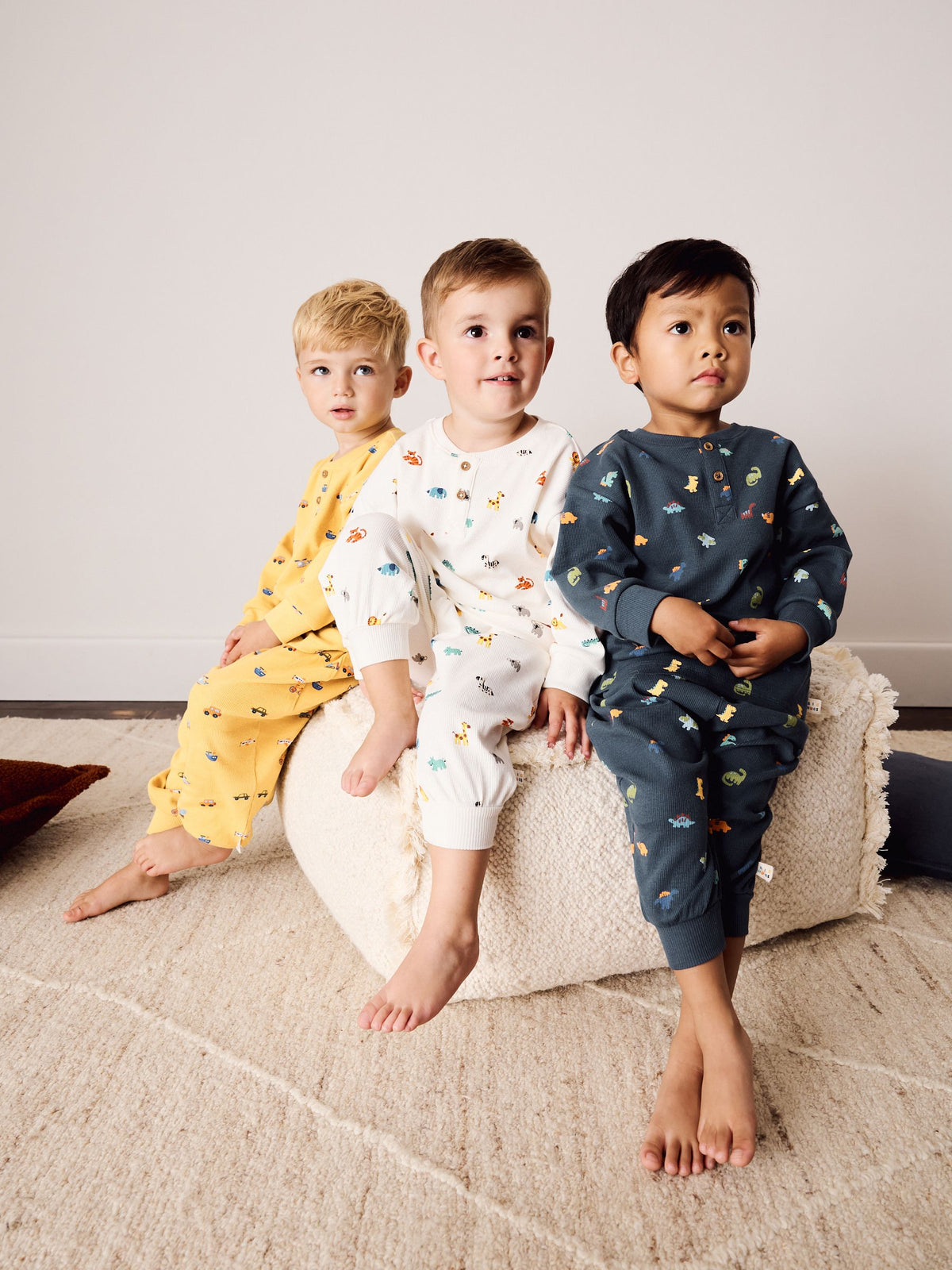 Ochre/Ecru/Navy Mini Print Oversized Pyjamas 3 Pack (9mths-8yrs) - image 1