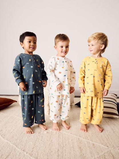 Ochre/Ecru/Navy Mini Print Oversized Pyjamas 3 Pack (9mths-8yrs) - image 2