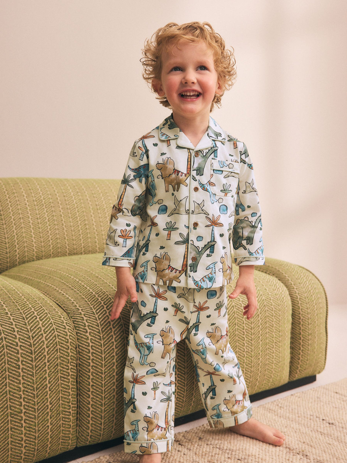 Dsiney Kidz - Ecru Watercolour Dino Button Down Pyjamas (9mths-10yrs) image 1