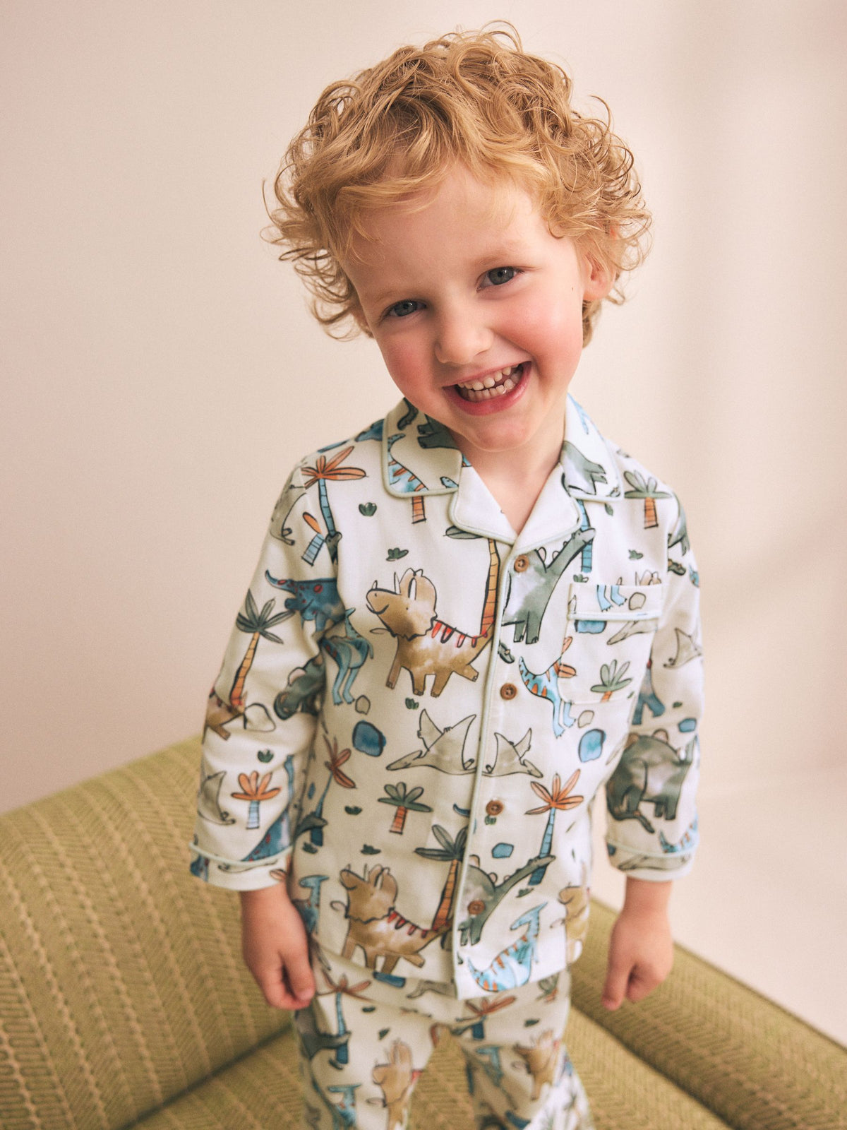 Dsiney Kidz - Ecru Watercolour Dino Button Down Pyjamas (9mths-10yrs) image 2