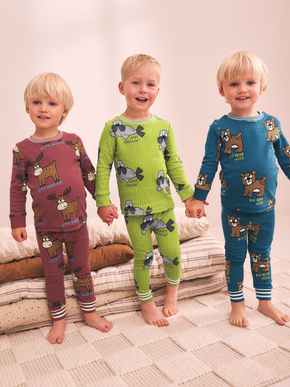 Dsiney Kidz - Red/Green All Over Animal Snuggle Pyjamas 3 Pack (9mths-10yrs) image 1