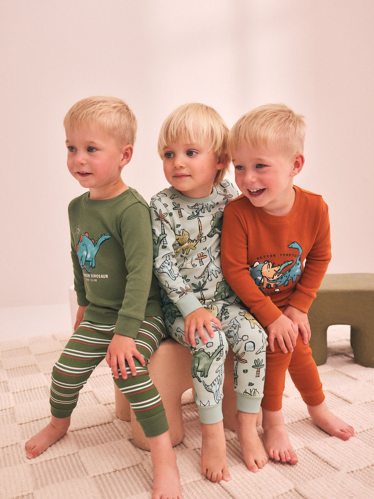 Green/Orange Dino Sketch Snuggle Pyjamas 3 Pack (9mths-8yrs) - image 1