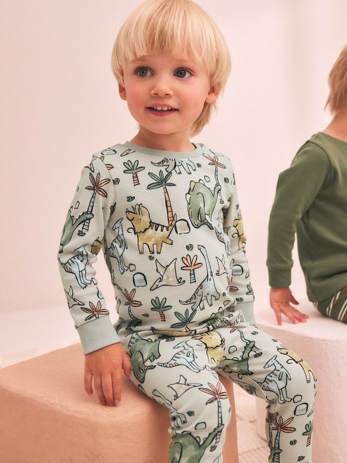 Green/Orange Dino Sketch Snuggle Pyjamas 3 Pack (9mths-8yrs) - image 2