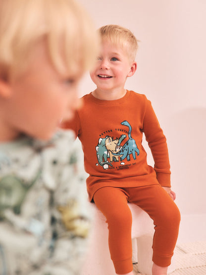 Green/Orange Dino Sketch Snuggle Pyjamas 3 Pack (9mths-8yrs) - image 3
