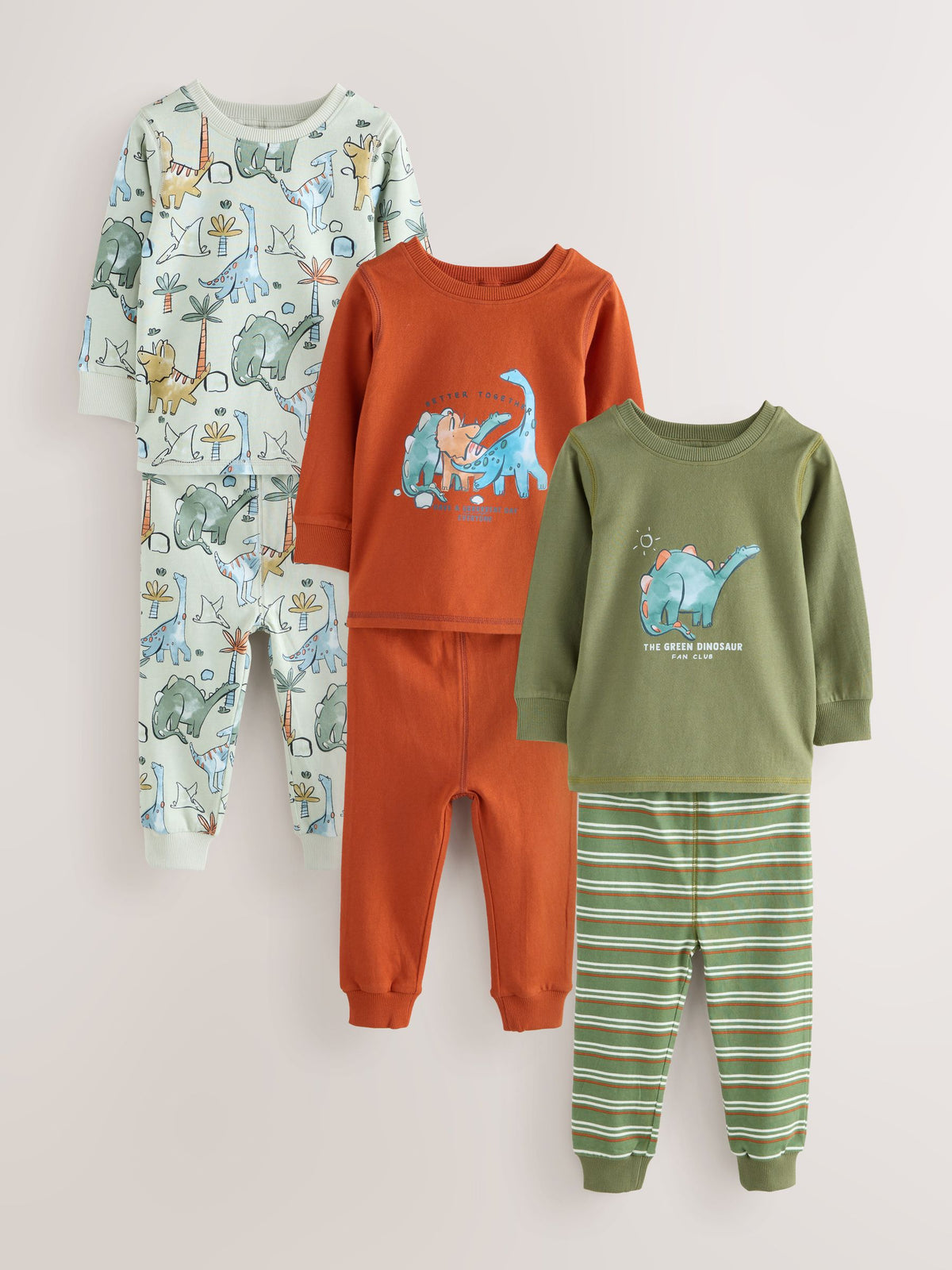 Green/Orange Dino Sketch Snuggle Pyjamas 3 Pack (9mths-8yrs) - image 4