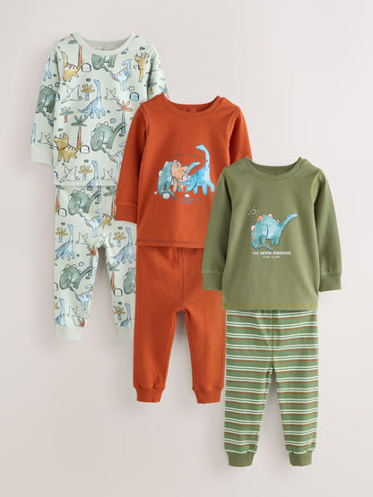 Green/Orange Dino Sketch Snuggle Pyjamas 3 Pack (9mths-8yrs) - image 4